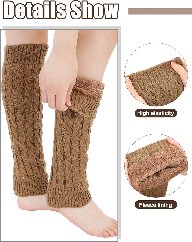 Chuarry 6 Pairs Winter Fleece Lined Leg Warmers for Women Thick Knit Warm Knee High Boot Leg Warmers for Cold Weather - Image 4
